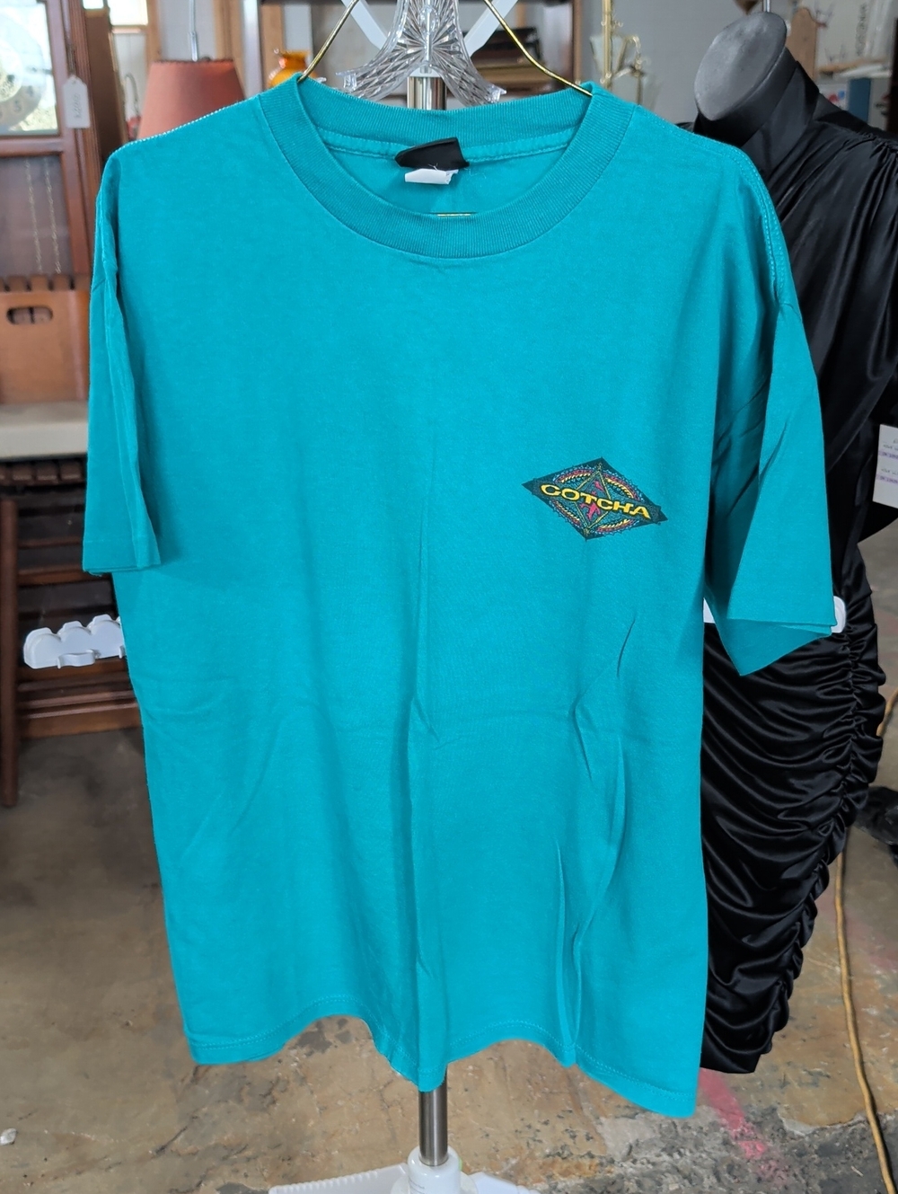 1991 Gotcha Teal Front and Back Diamond Graphic Tee